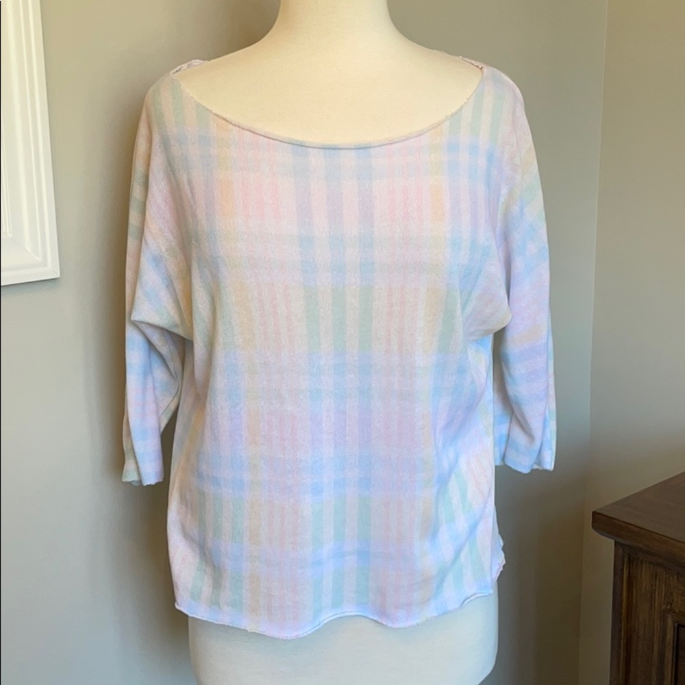 Wildfox Pastel Plaid Knit Raw Hem Sweater